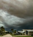 Storm clouds hanging over a mobile home community in Florida