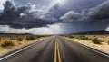 storm clouds over the desert road