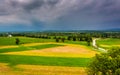 Storm clouds over fields and distant mountains seen from Longstreet Observation Tower in Gettysburg, Pennsylvania. Royalty Free Stock Photo