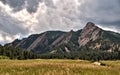 Storm clouds over the Flatiron mountains in Boulder, Colorado Royalty Free Stock Photo