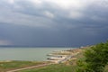 Storm clouds over the sea and the city.Coastal village Liski. Odessa region. Ukraine