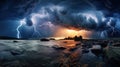 a storm clouds over water and rocks Royalty Free Stock Photo