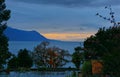 Storm clouds overcast dramatic weather, wind and rain on Geneva lake, Alps, Moutains, Switzerland