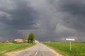 Storm Clouds and Park with Forest. Huge rainy cloud approaching. Dramatic sky