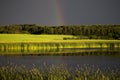 Storm Clouds Prairie Sky Rainbow Royalty Free Stock Photo