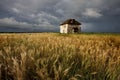 Storm Clouds Prairie Sky Stone House Royalty Free Stock Photo