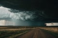 storm clouds rolling in over the horizon, signaling the approach of a powerful storm