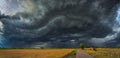 Storm clouds with shelf cloud and intense rain