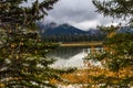 Storm clouds and sun trying to peak through over vermillion lakes Royalty Free Stock Photo