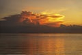 Storm clouds during sunset.Colorful sunset over calm sea water near tropical beach. Summer vacation concept. Island Phangan, Royalty Free Stock Photo