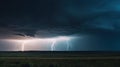 a storm is coming over a field with a horse in the foreground and a bright blue sky in the background with a few clouds Royalty Free Stock Photo