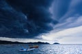 Storm is coming, Rain clouds before the storm in tropical sea la Royalty Free Stock Photo