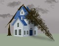 Storm damage from a tree that has fallen on a house Royalty Free Stock Photo
