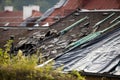 Storm damaged roof, destroyed roof tiles