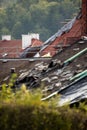 Storm damaged roof, destroyed roof tiles