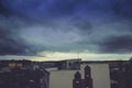 Storm dark clouds over city Royalty Free Stock Photo