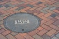 Storm Drain Cover on a Brick Road Royalty Free Stock Photo