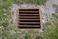 Storm drain with strong rusted metal bars