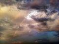 Storm and dramatic sky cloud background with the rainbow. Royalty Free Stock Photo