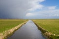 Storm front approaching over meadows and canal Royalty Free Stock Photo
