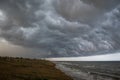 Storm front over water with wall of rain