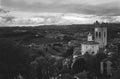 A storm gathering above the Church of San Miniato in Tuscany, shot with analogue black and white film