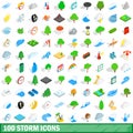 100 storm icons set, isometric 3d style