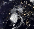 Storm Laura over USA at night, view of tropical hurricane eye from space. Elements of this image furnished by NASA Royalty Free Stock Photo