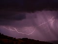 Storm with lightning over hilly landscape - Long exposure at night Royalty Free Stock Photo