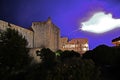 The storm, the lightning. Pile gate of the fortress at night in Dubrovnik city on Adriatic sea, Croatia Royalty Free Stock Photo