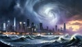 Storm in the metropolis. A huge hurricane. AI generated