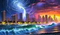 Storm in the metropolis. A huge hurricane. AI generated