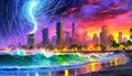 Storm in the metropolis. A huge hurricane. AI generated