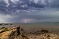 Beautiful sunset over Adriatic Sea, with beautiful dramatic cloudscape Royalty Free Stock Photo