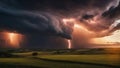 storm over the city A stormy sky lightning over a field creates a stunning between the dark clouds and the bright green grass. Royalty Free Stock Photo