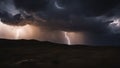 storm over the desert A dramatic scene of a religious and scientific apocalyptic background, with a dark sky, lightning,