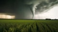 Storm over a field of wheat with a strong tornado in the background