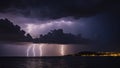 storm over the lake A dramatic scene of a lightning storm over the Black Sea near Feodosia,