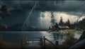 Storm over the lake, Generative AI Royalty Free Stock Photo