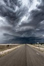 Storm over long road in Tornado Alley