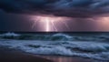 storm over the ocean _A cosmic dance of forces, where the lightning and the sea are partners. The lightning is bright