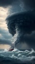 storm over the ocean, power wind over the sea, tornado scenne on the sea Royalty Free Stock Photo
