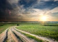 Storm over the road in field Royalty Free Stock Photo