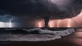 storm over the sea A cosmic dance of forces, where the tornado and lightning are partners. The tornado is the leader,