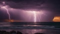 storm over the sea A rocky shore is illuminated by the flashes of lightning that strike the dark ocean. Royalty Free Stock Photo