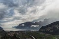 Storm passing over dark mountains above Lake Garda Limone Sul Garda, Lago di Garda, Italy Royalty Free Stock Photo