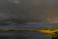 Storm and Rain over lake, France, Sunset Royalty Free Stock Photo