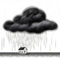 Storm with rain over a lone house