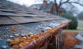 After the Storm: Raindrops and Hail on a Suburban Roof. Generative ai Royalty Free Stock Photo