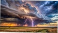 storm rolling over a vast plain with lightning striking in the distance Royalty Free Stock Photo